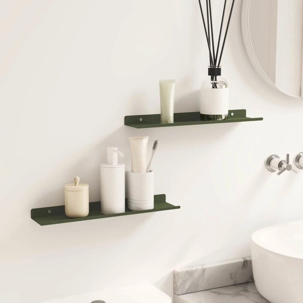 2 pz Mensola | Ripiano | Scaffale sospesa Verde oliva 40 x 8,5 x 2,5 cm Acciaio