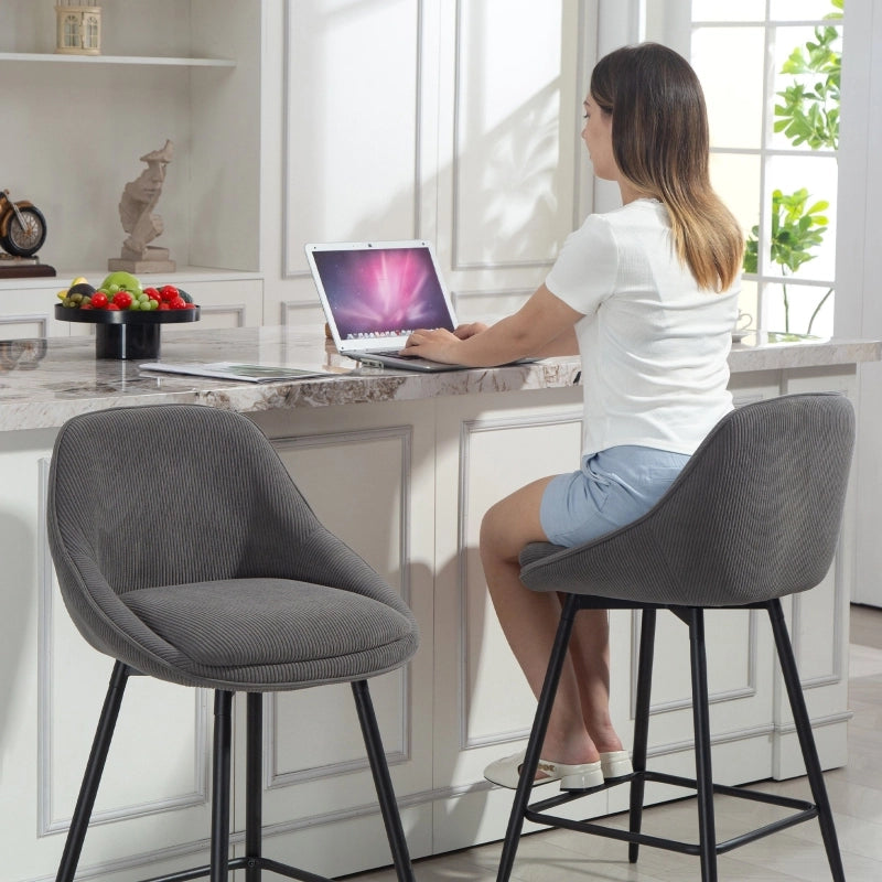 Set di 2 sgabelli da bar girevoli in tessuto effetto corda con struttura in acciaio, h 65 cm, grigio