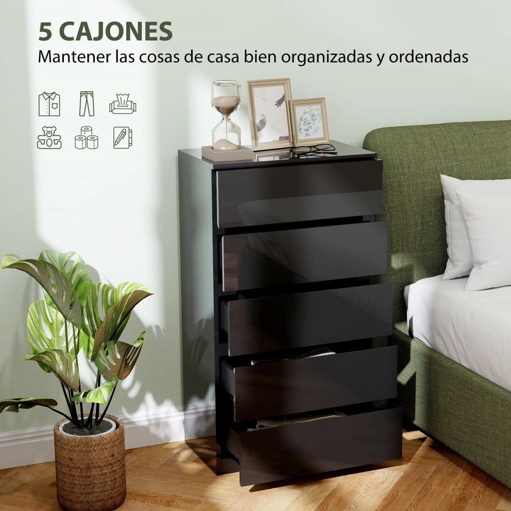 Cassettiera 5 Cassetti Moderna per Camera Dormitorio Soggiorno Ingresso ¨C Minimal ¨C Nero 55x34x100 cm