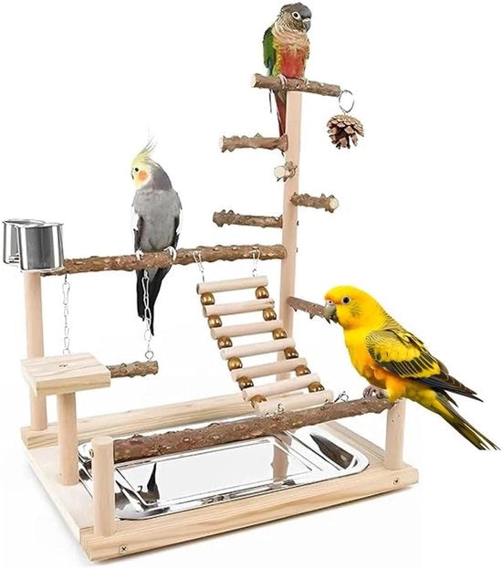 Parco Giochi Per Parrocchetto - Standard Parrocchetto - Blocchi di Legno per Animali - Tavolo di Gioco con Mangiatoia