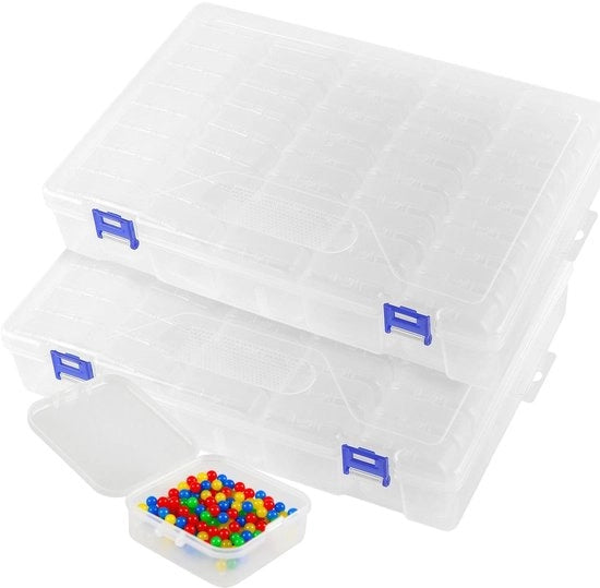 Scatole di conservazione trasparenti 2 pezzi con coperchio scorrevole - 46 cassette - Ideali per gioielli e materiali per hobby