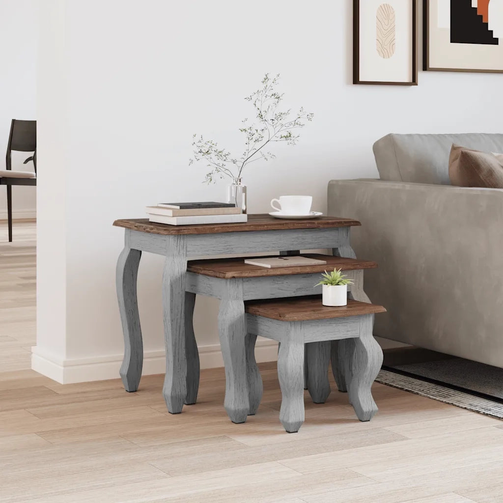 Set Tavolini a Incastro 3 pz in Legno Massello di Mogano 244505