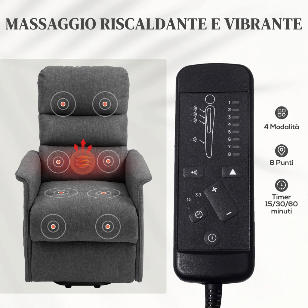 Poltrona Alzapersona Elettrica Massaggiante Riscaldata Reclinabile ¨C Zephmum ¨C Grigio