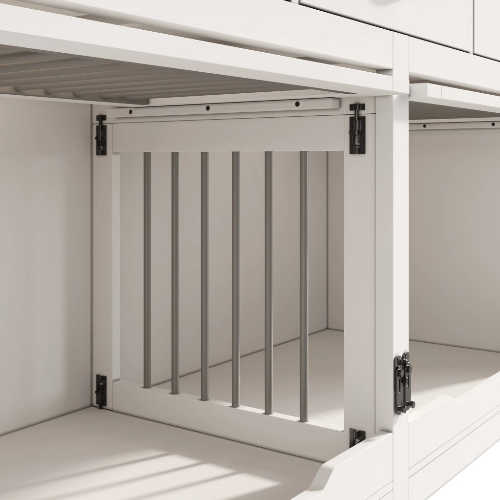 Scaffale in legno e metallo con porta ribaltabile e divisorio removibile, 3 cassetti, bianco e nero 164 × 60 × 81 cm