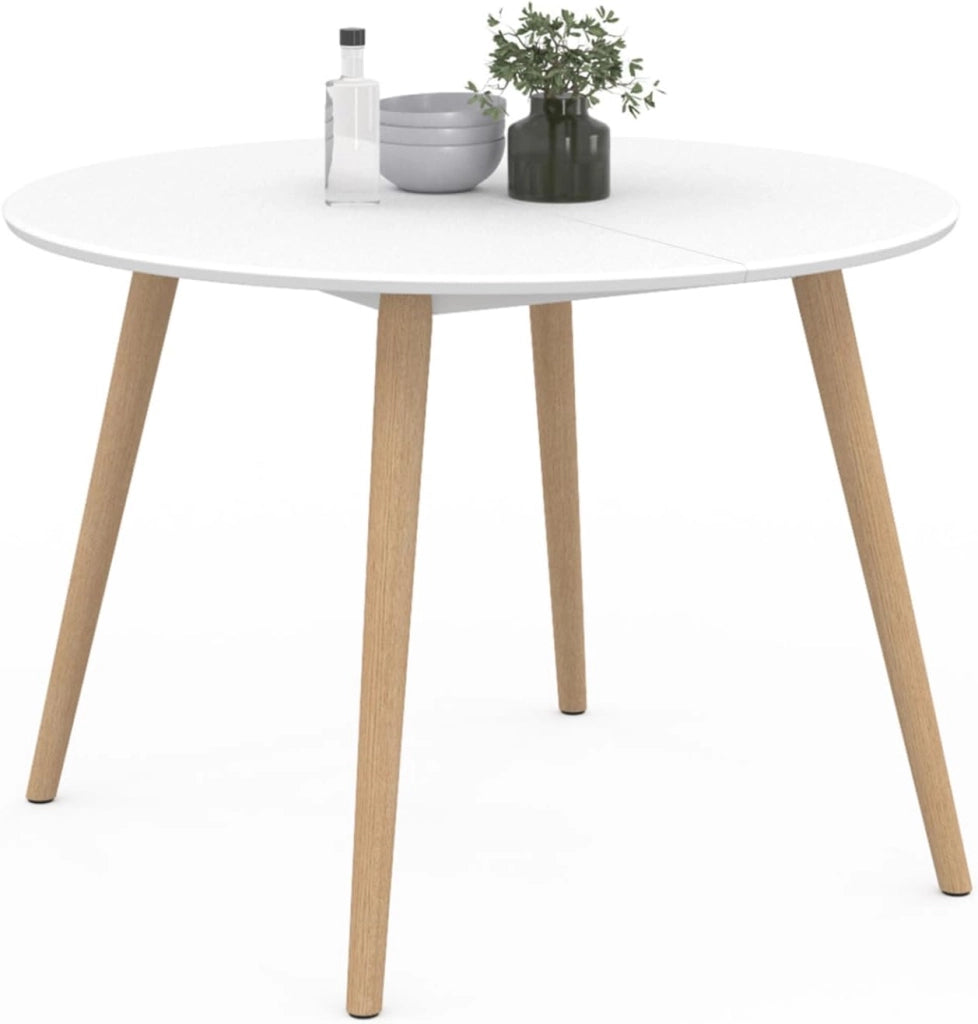 INGA Mesa de comedor redonda para 6 personas blanca 110 cm