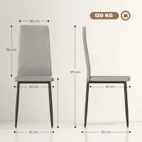 Set di 4 Sedie da Pranzo con Schienale Alto in Finta Pelle e Acciaio, 41x50x97cm, Grigio