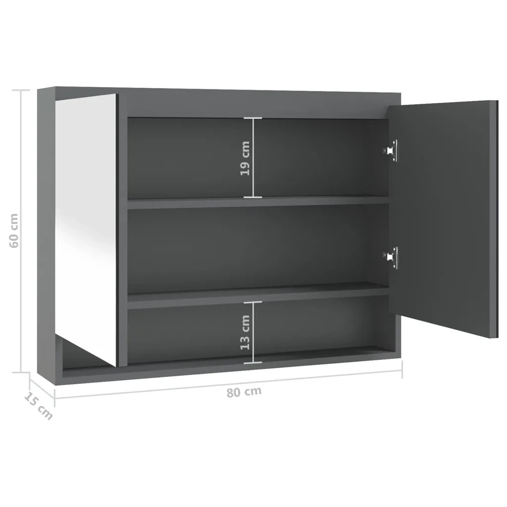 Armadietto Bagno con Specchio-Mobile bagno con specchio 80x15x60 cm in MDF Grigio Lucido