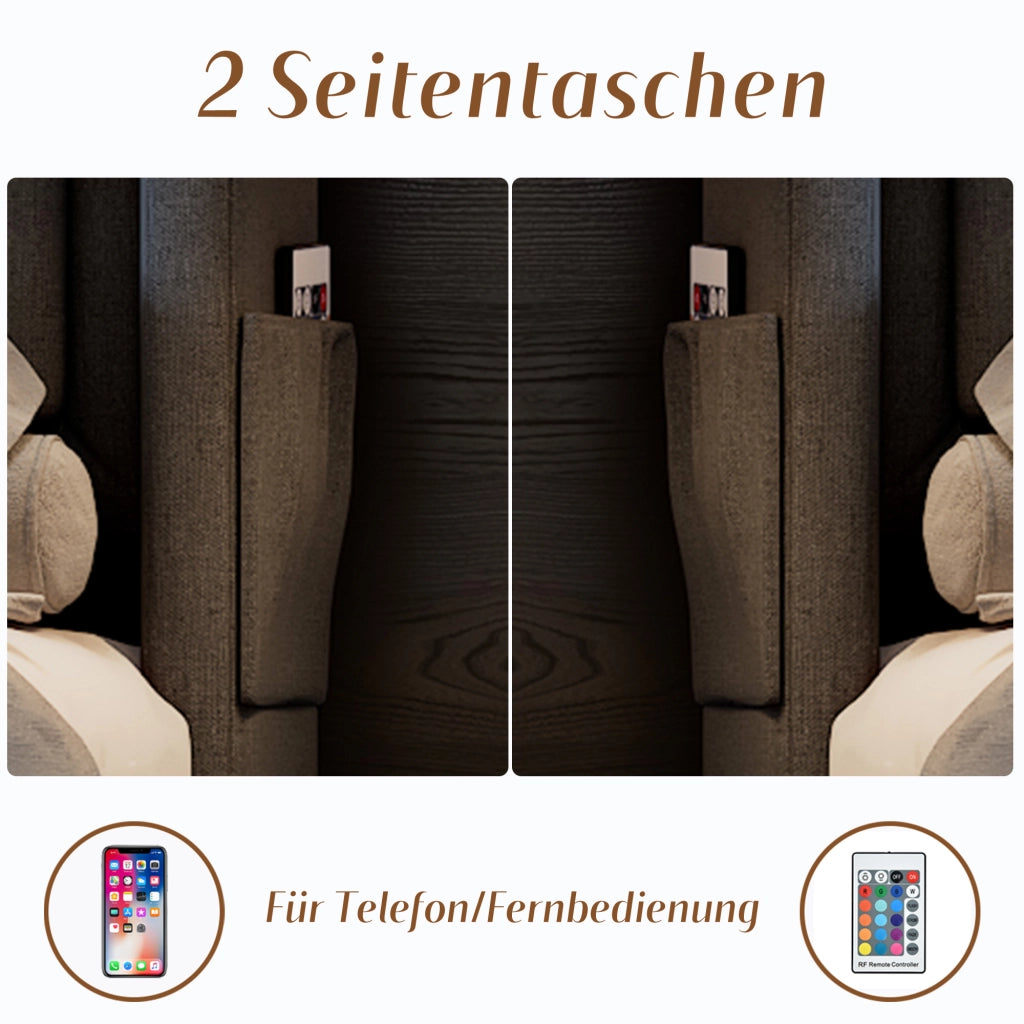 OKWISH Letto Contenitore 160×200 cm, Letto Matrimoniale con Prese, USB, Tipo C, LED Regolabile e Vano Contenitore, senza Materasso, Grigio