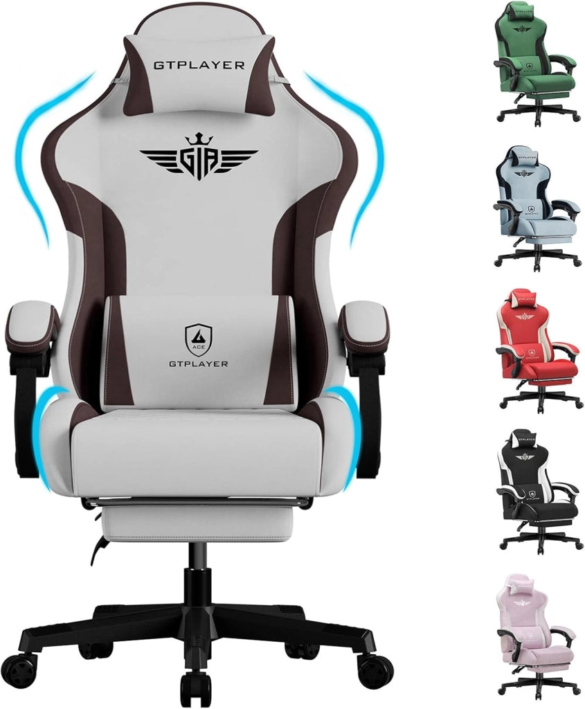 Sedia da gaming, ergonomica, in Tessuto tecnico, con supporto lombare, sedia PC con schienale allargato, portata fino a 150 kg, marrone