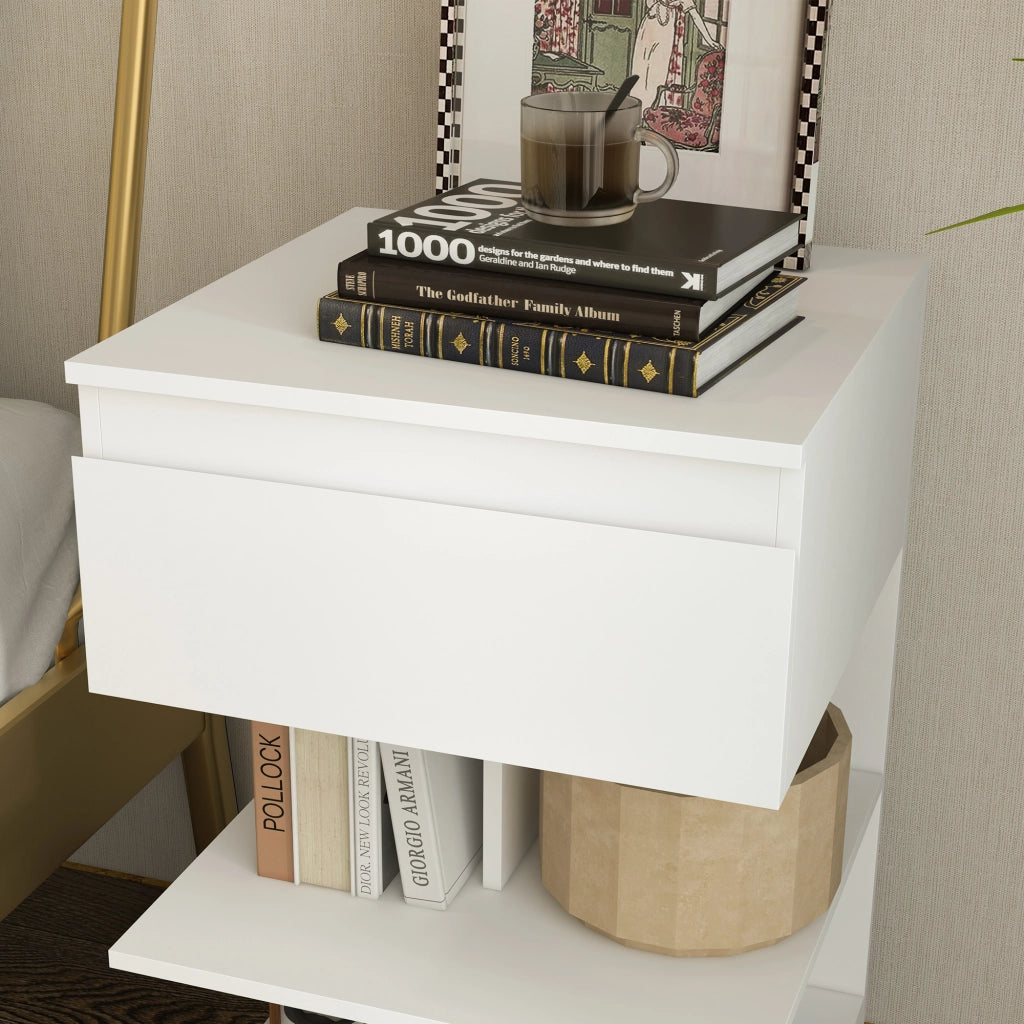 Comodino con Cassetto e Scaffale ¨C Zephmum ¨C Bianco 39x39x65 cm