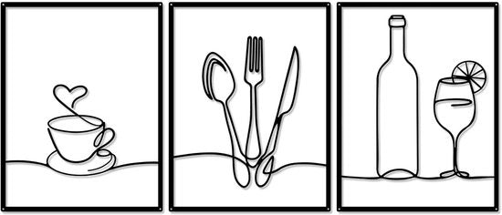 Decorazione di parete metallica minimalistica a linea - Set di 3 pezzi