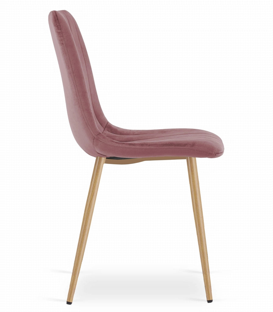 Sedia VALORA JEWA - Velluto rosa con gambe color legno x 3