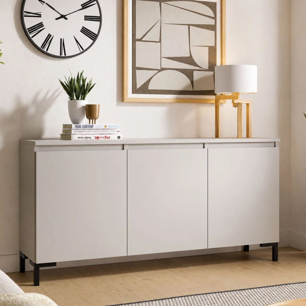 Madia Milarele, Credenza 3 Ripiani Made in Italy, 150x37x75h cm Grigio Chiaro