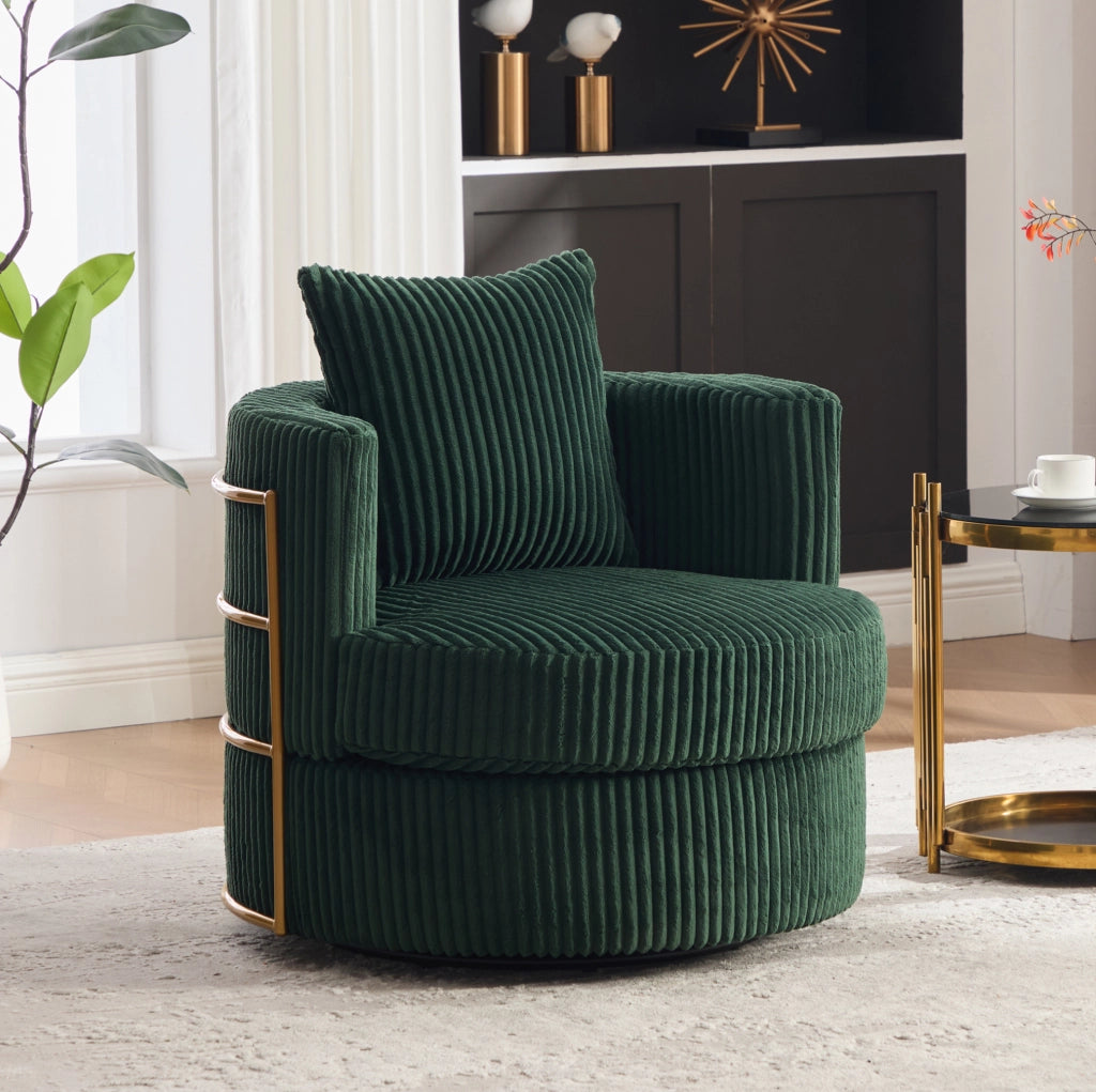 Poltrona girevole a 360° in corda verde smeraldo con vano contenitore; 76x79x78 cm
