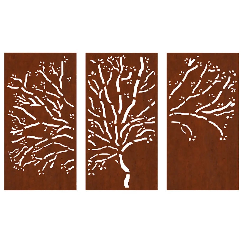 Decorazioni Muro Giardino 3pz 105x55 cm Albero Acciaio Corten 824511