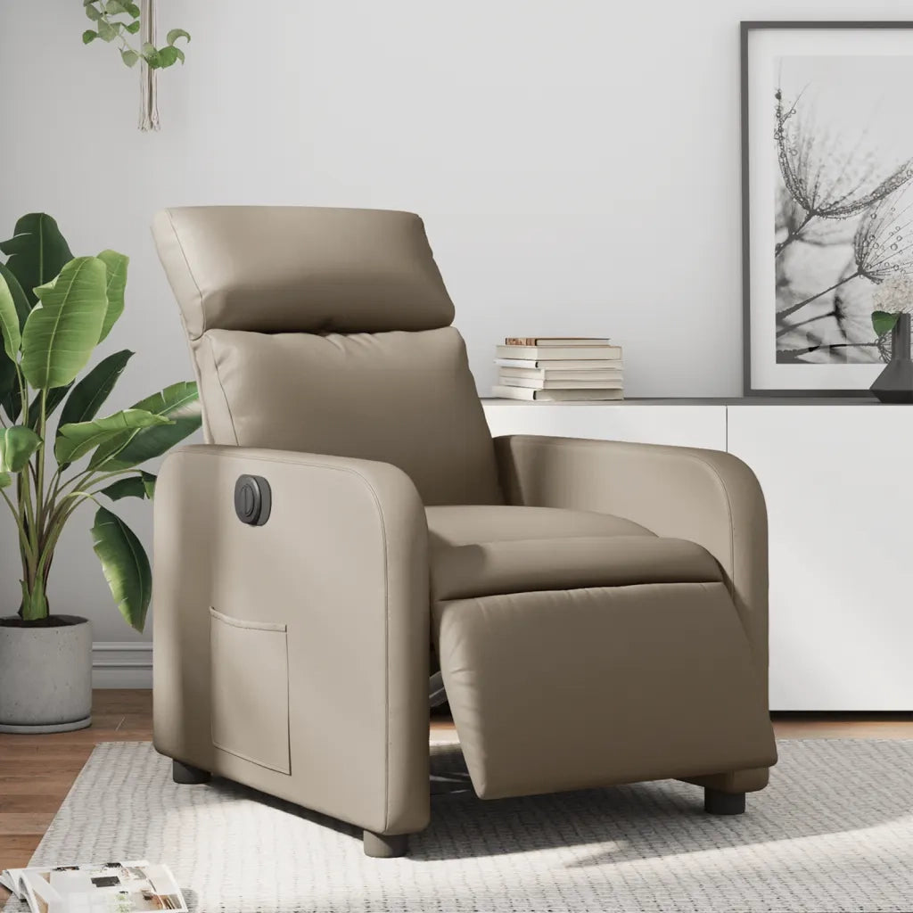 Poltrona | Sedia Relax Reclinabile Elettrica Cappuccino in Similpelle