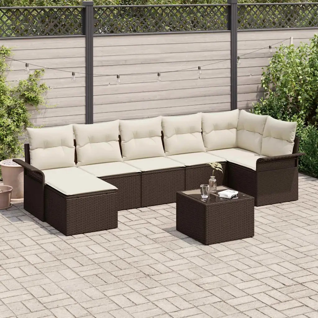 Set Divano da Giardino con cuscino 8 pcs Marrone Poly Rattan 3345458