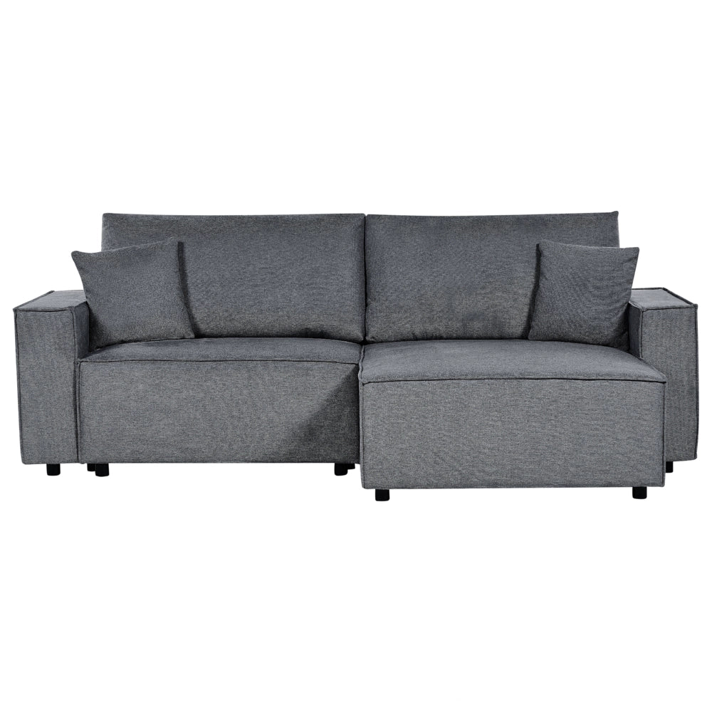 Divano letto angolare a sinistra Grigio Scuro Tessuto poliestere imbottito 3 posti a L con cuscini Funzione letto Stile moderno Soggiorno