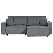 Divano letto angolare a sinistra Grigio Scuro Tessuto poliestere imbottito 3 posti a L con cuscini Funzione letto Stile moderno Soggiorno