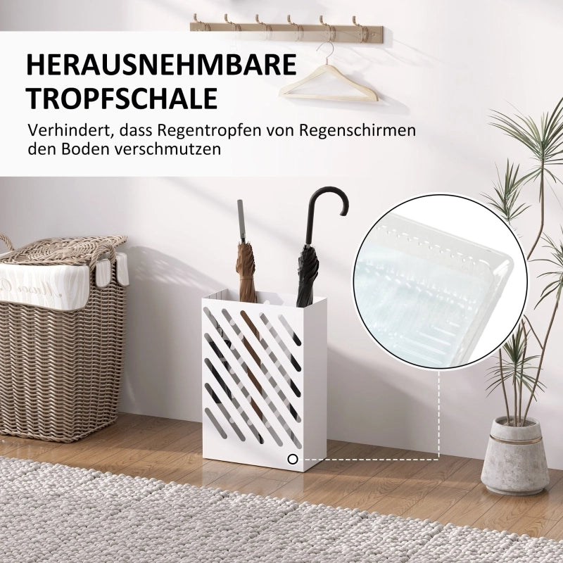PORTAOMBRELLI con 4 ganci e vaschetta raccogli-gocce 28 x 14 x 41 cm bianco