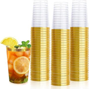 50 bicchieri in plastica argentata 350 ml - bicchieri in plastica riciclabili per feste - bicchieri per champagne, birra, cocktail, dessert - Oro