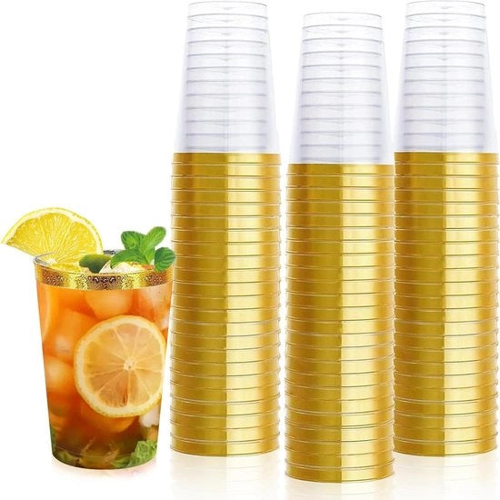 50 bicchieri in plastica argentata 350 ml - bicchieri in plastica riciclabili per feste - bicchieri per champagne, birra, cocktail, dessert - Oro