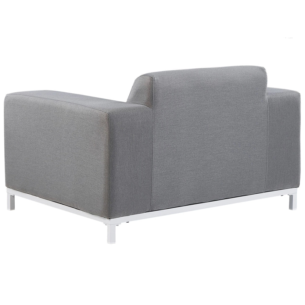 Set divano da giardino rivestimento in tessuto grigio gambe in alluminio bianco con ottomana 5 posti resistente agli agenti atmosferici