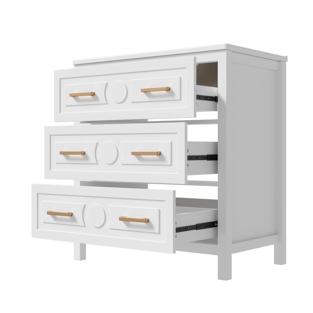 Mobile bagno freestanding 76,5 x 47 x 82 cm in MDF con lavabo in ceramica, 3 cassetti, bianco