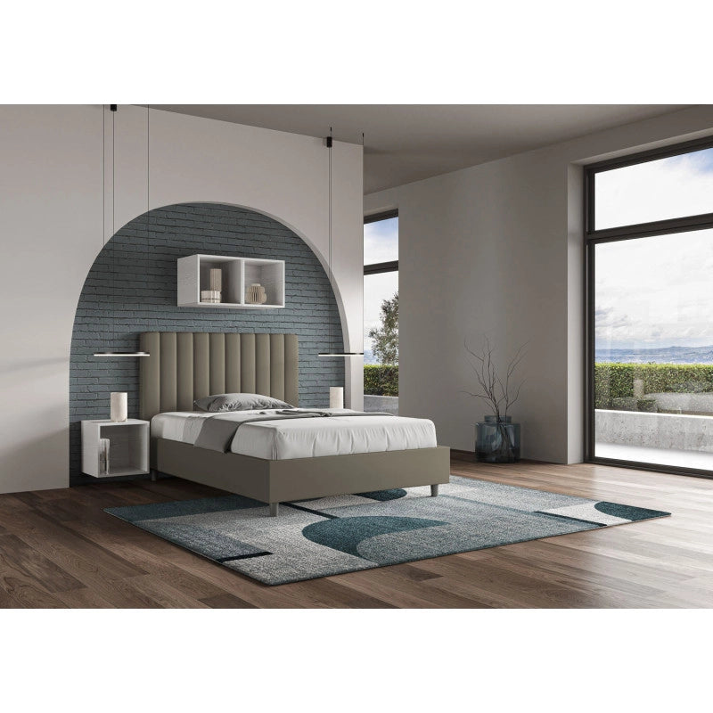 Letto imbottito Piazza e mezzo 130x190 cm Agueda - Similpelle,Cappuccino,Con rete