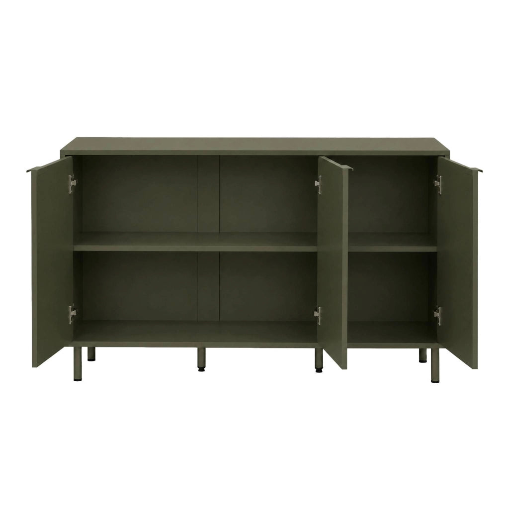Credenza decorativa in legno e metallo 3 ante, 120cm, verde kaki