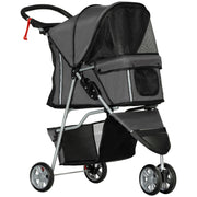 Passeggino per Cani Pieghevole 75x45x97 cm con Portabicchieri e Cestino in Tessuto Grigio Carbone
