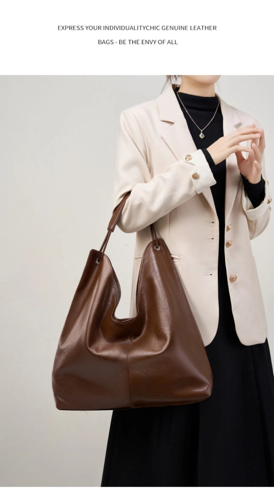 Borsa a mano da donna in vera pelle, marrone.