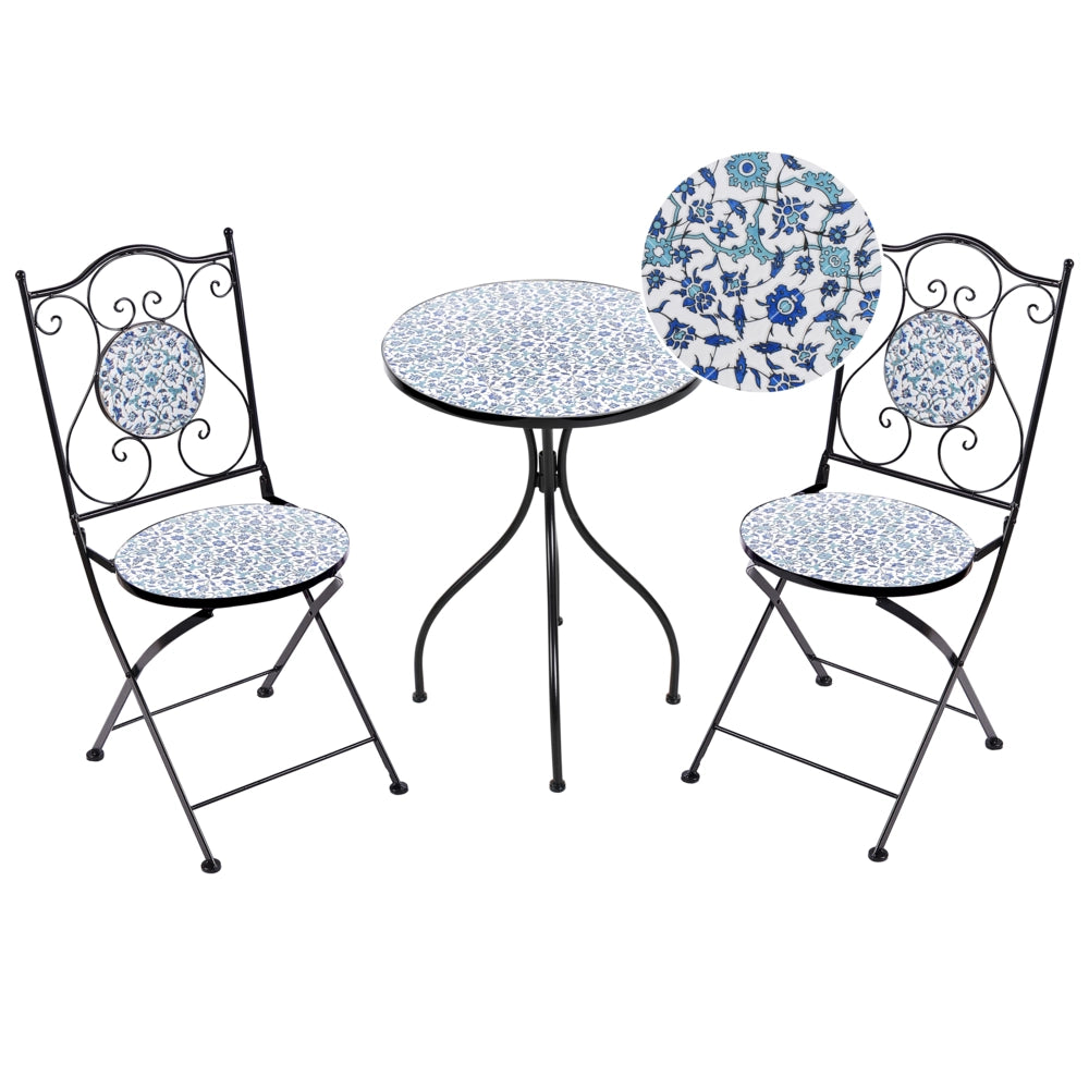 Set da bistrot da giardino in metallo nero con motivo a mosaico stile vintage