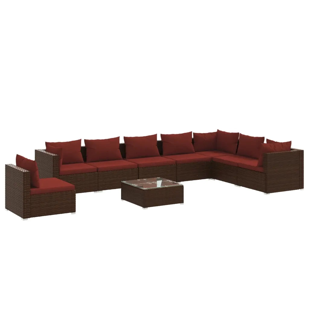 Set Divani da Giardino 9 pz con Cuscini in Polyrattan Marrone 3102379