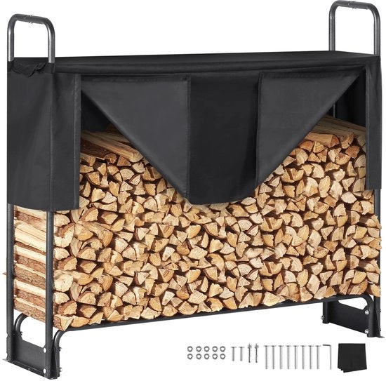 Reattore per legna da esterno - copertura impermeabile - nero - verniciatura a base di polvere - altezza 117 cm