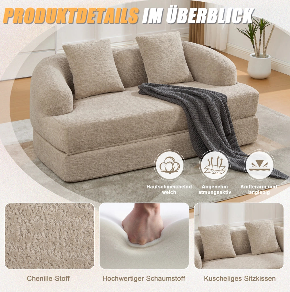 Divano letto 2 posti pieghevole in ciniglia kaki