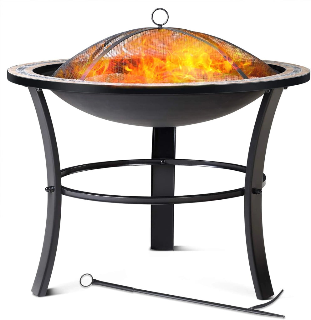 ® Braciere Rotondo Fuego da Esterno Mosaico 76x76cm Parascintille Camino da Giardino Stufa Caminetto Patio