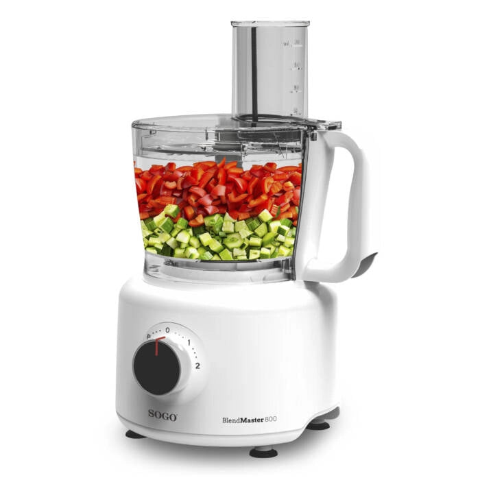 Robot da cucina 2L 800W con 2 velocità e funzione pulse, trita affetta e grattugia con accessori inclusi - Sogo