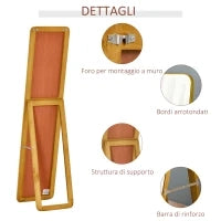 Specchio da Terra e da Parete con Struttura in Legno, Supporto Pieghevole con Cerniera, 37x43x156cm, Noce Chiaro