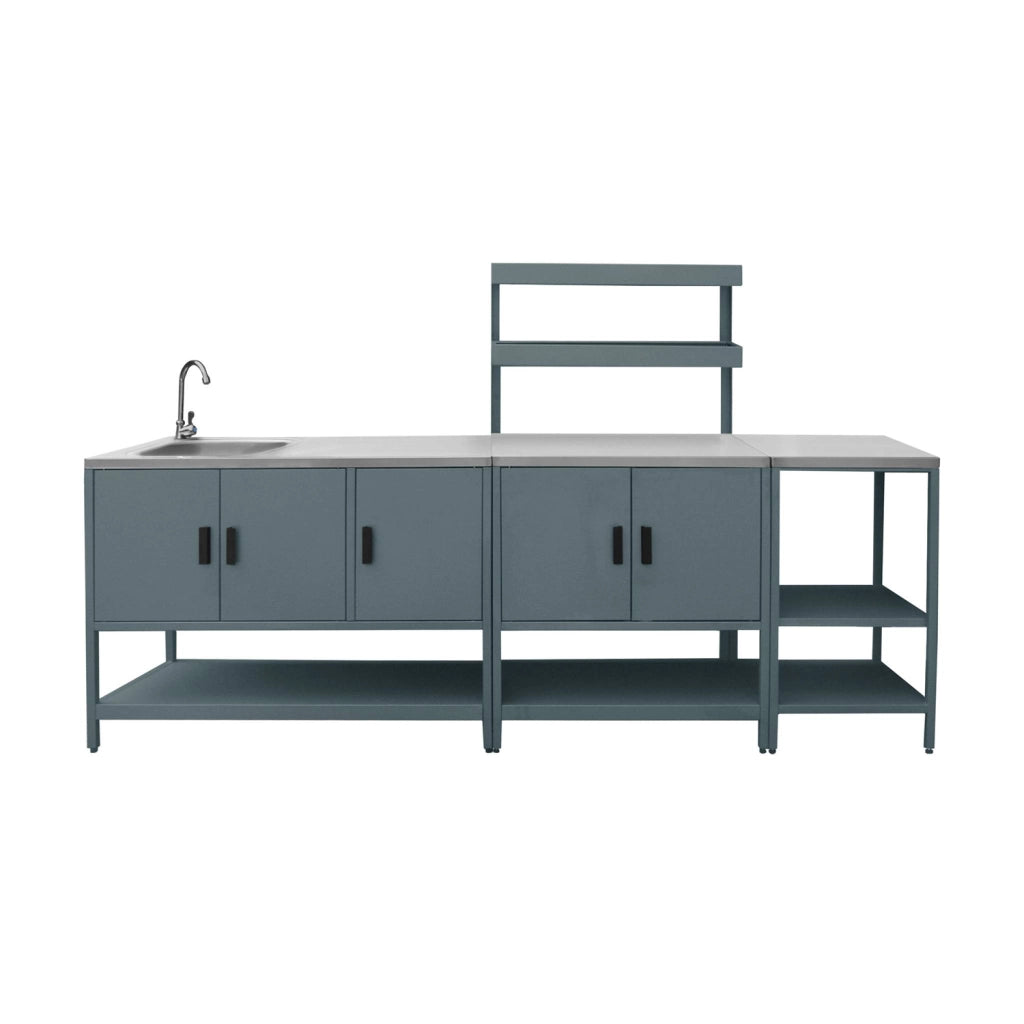 Cucina da esterno, 3 moduli in acciaio inox, blu grigio