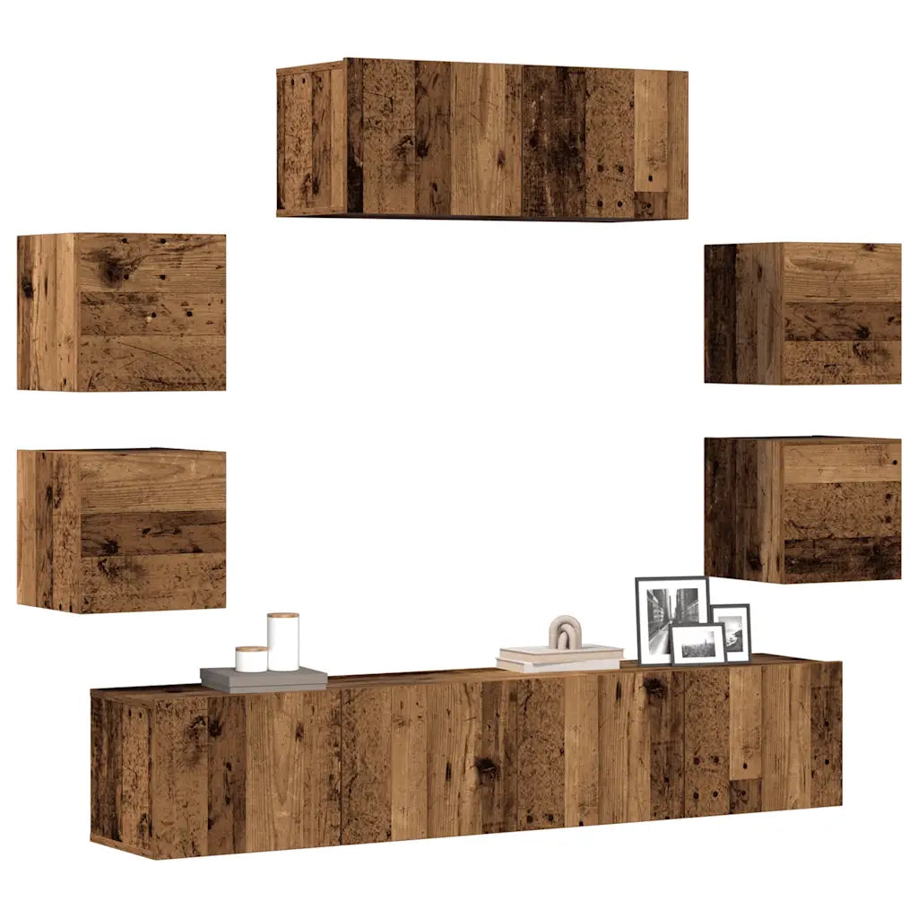 Set Mobile TV 7 pz-Set di 7 Credenza per TV Montato a Parete Legno Antico in Truciolato 324476