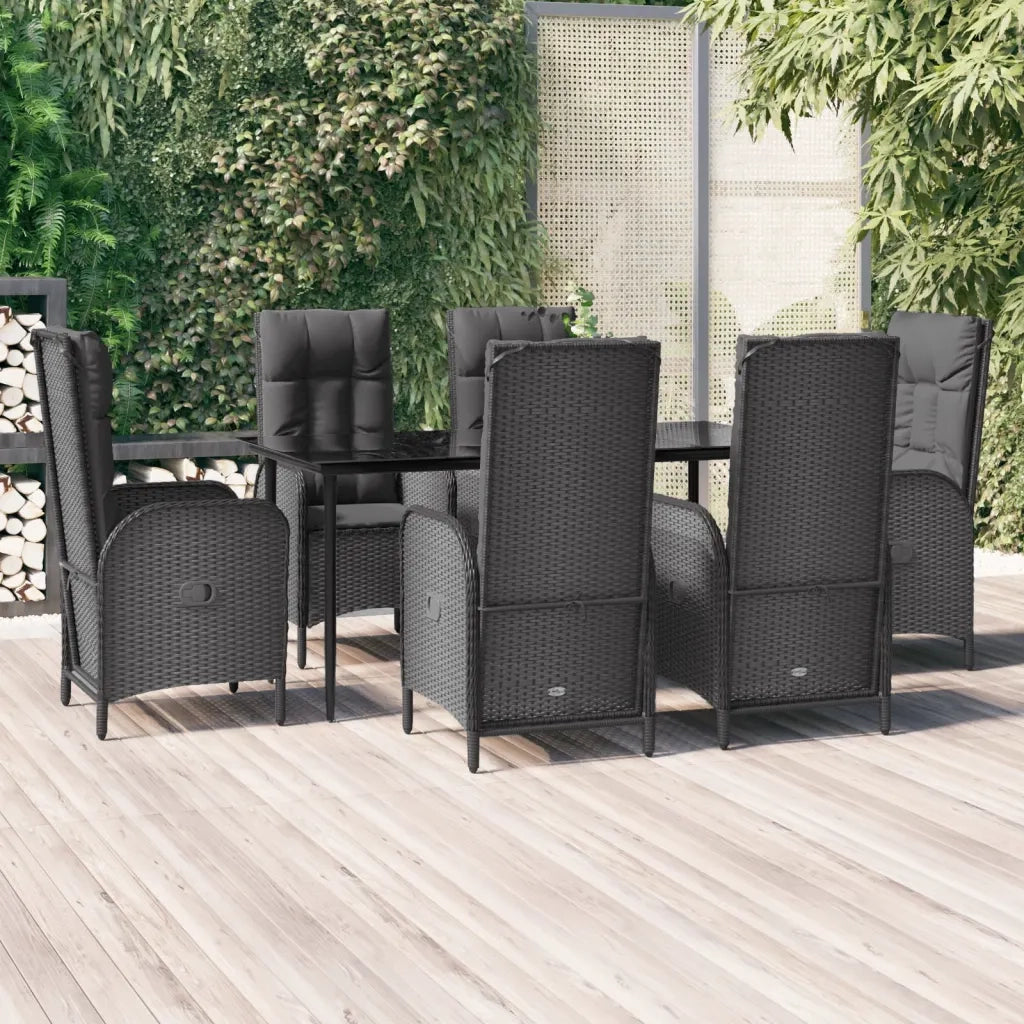 Set da Pranzo da Giardino 7 pz Nero con Cuscini in Polyrattan 3185172