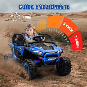 Macchina Elettrica per Bambini 24V Velocità 5-7km/h Guida Manuale e Telecomando Blu