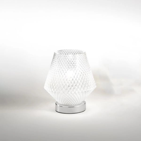 LAMPADA DA TAVOLO IN VETRO BIANCO SFUMATO E BASE CROMO 1XE27 ARNIA PERENZ