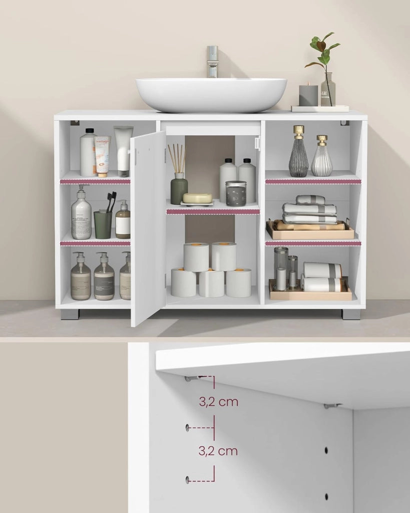 VASAGLE Mobiletto Sotto Lavabo, Mobile da Bagno con Ripiani Regolabili, 30 x 90 x 60 cm, con Piedini, Bianco Nuvola BBK507W01
