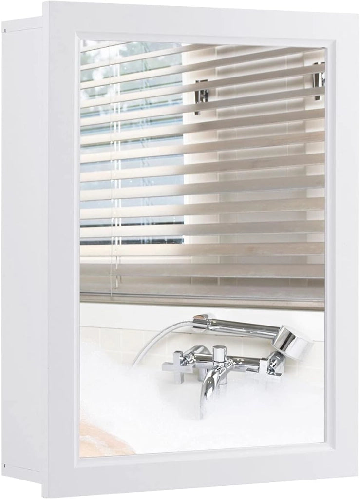 Armadietto da Bagno con Specchiera, Specchio da Parete, Armadietto da Muro per Bagno, 2 in 1 Design Specchio, Ripiano Regolabile in Altezza, Legno, 50 x 16 x 66 cm (Bianco)