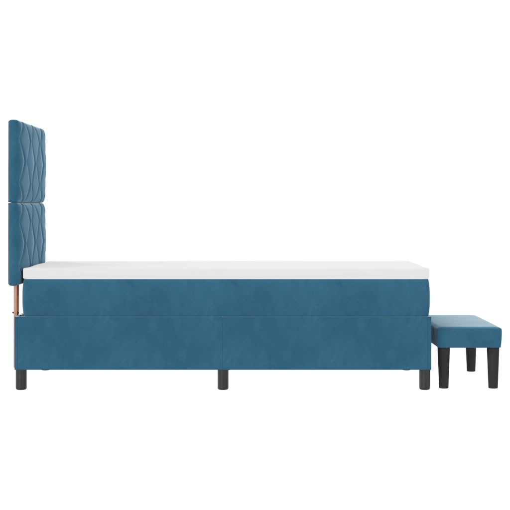 Letto Box Spring con Materasso e Panca Blu Scuro 80x200 cm in Velluto