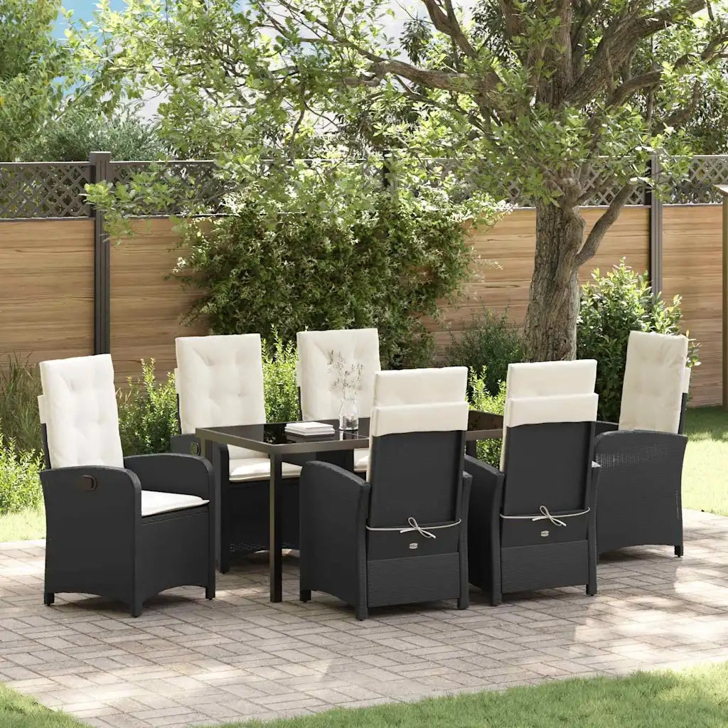 Set da Pranzo per Giardino con cuscino 7 pcs Nero polyrattan 3380257