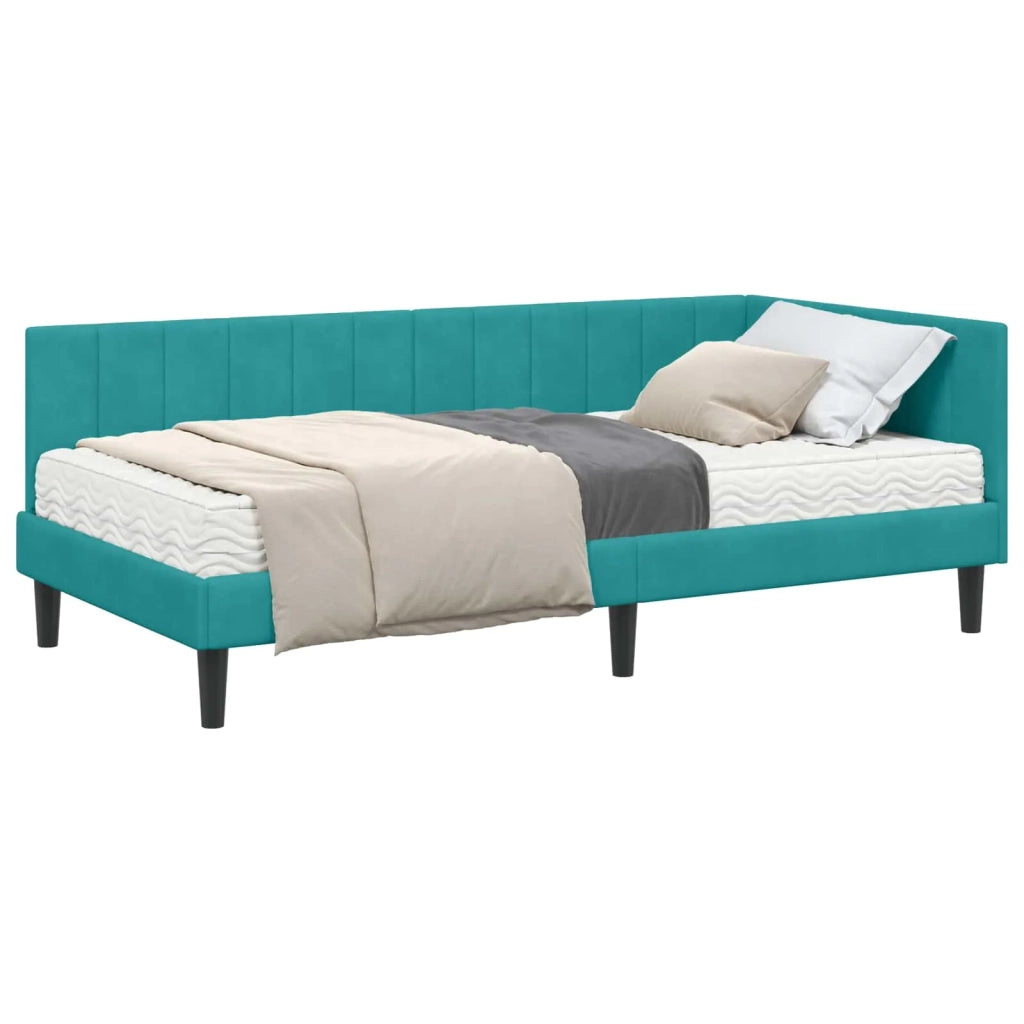 Struttura Letto Angolare con Materasso 2 pz-Giroletto con materasso Turchese Velluto 807147