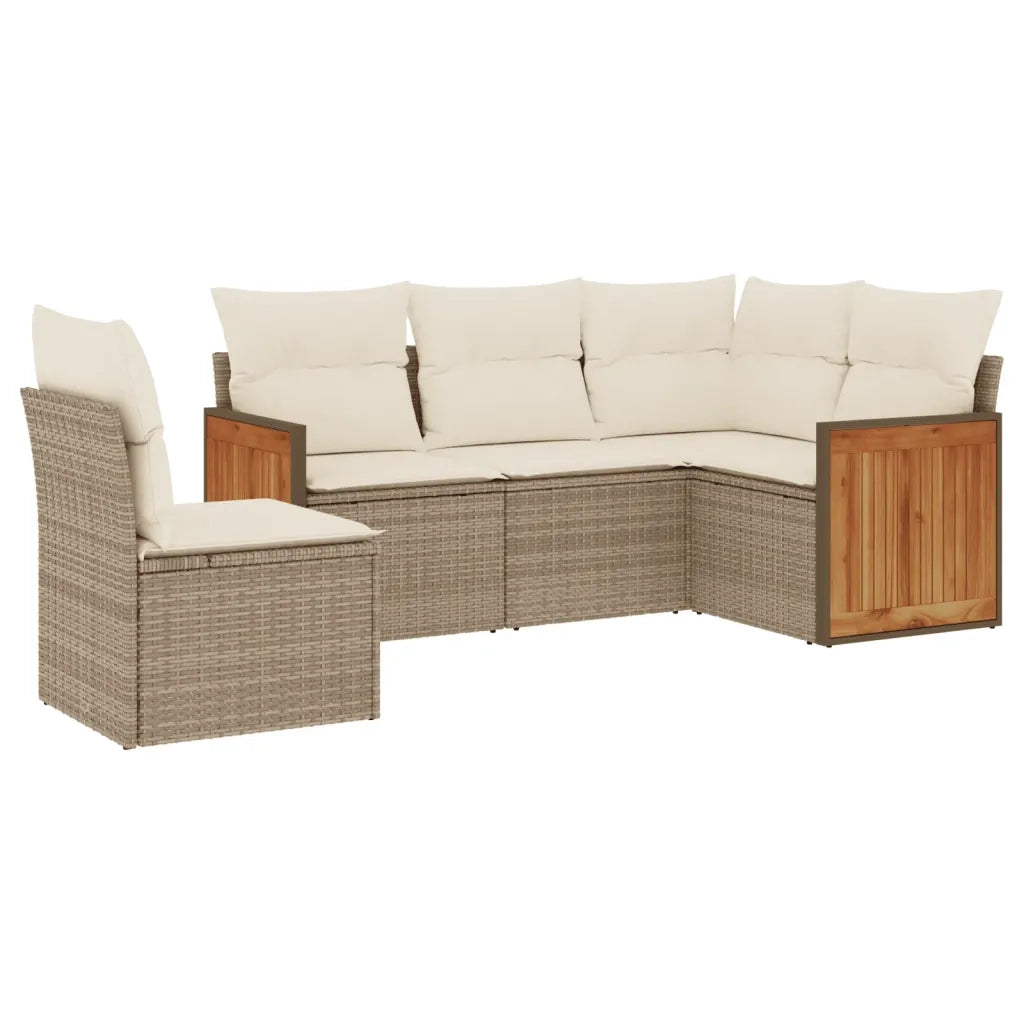 Set Divano da Giardino 5 pz con Cuscini Beige in Polyrattan 3260056